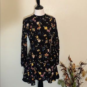 Black floral long sleeve mini dress